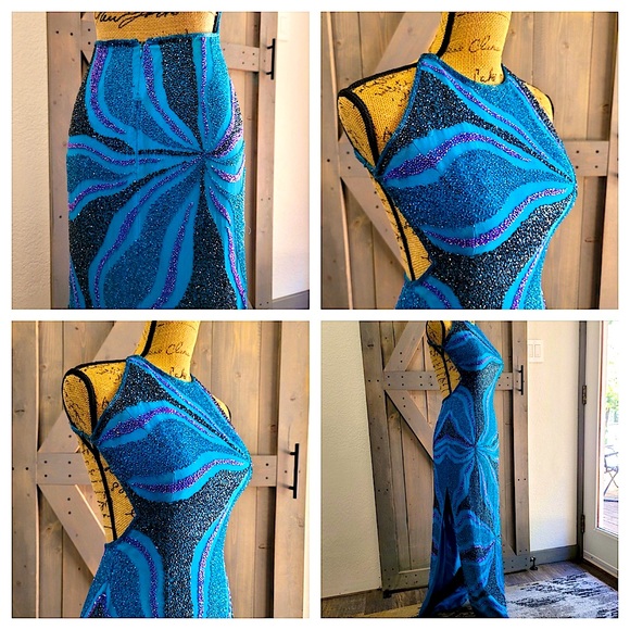 Vintage 90s Y2K 100% Silk Beaded Dress Slip Dress Backless Mermaid Prom Maxi - Picture 4 of 17